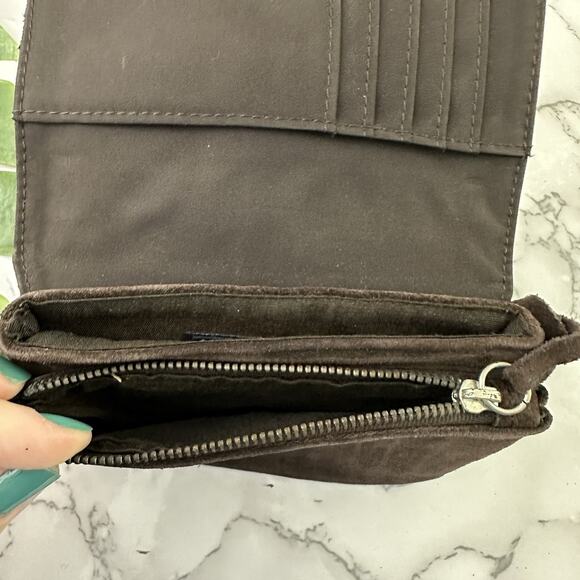 American Eagle Vintage Y2k Suede Wallet Dark Brown Lace Up Small Bifold - Picture 4 of 6